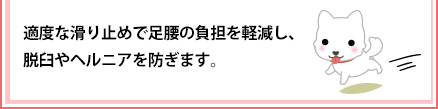 適度な滑り止めで足腰の負担を軽減し、脱臼やヘルニアを防ぎます。